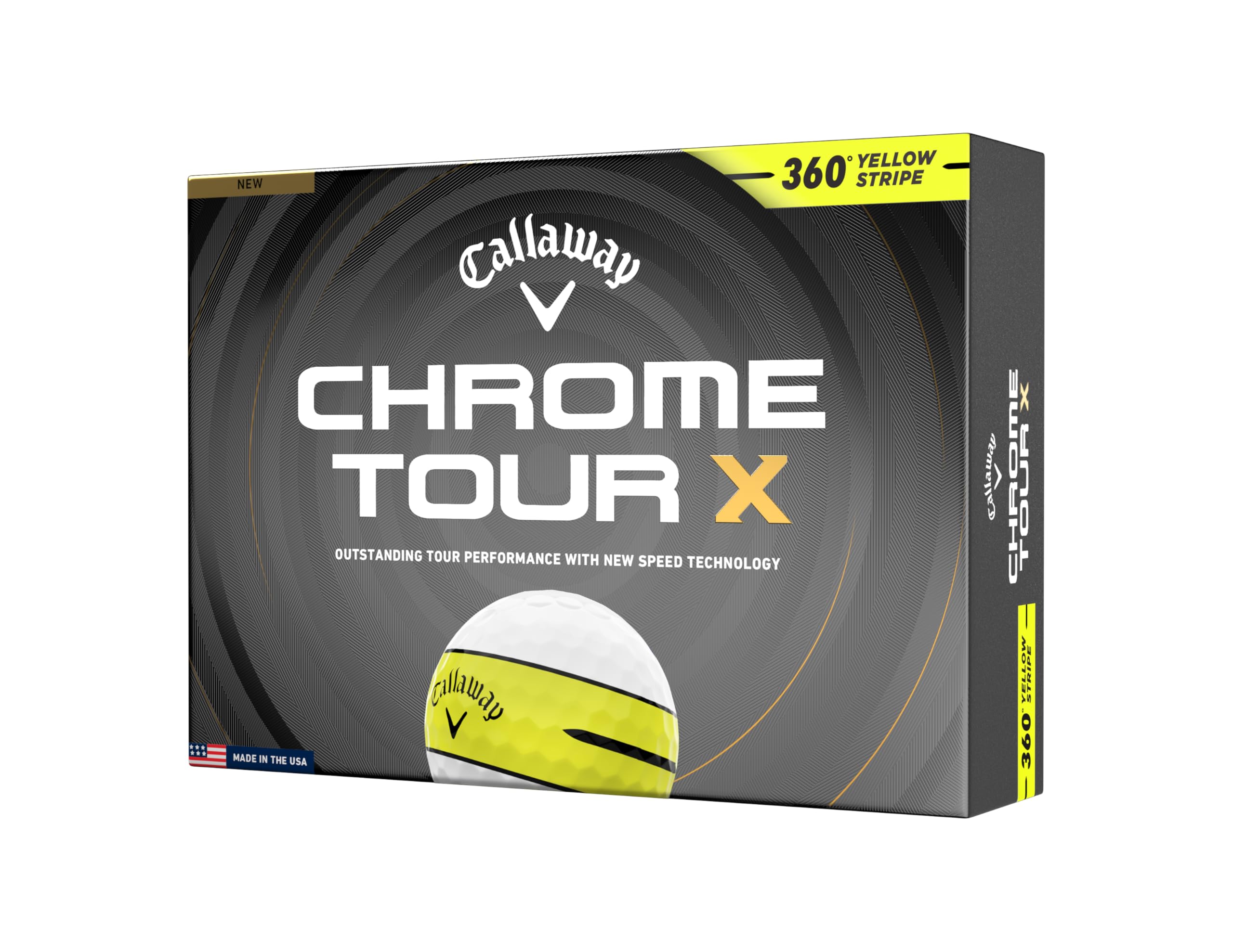 Callaway Golf Chrome Tour X 2026 Golf Balls(360 Yellow Stripe,One Dozen)