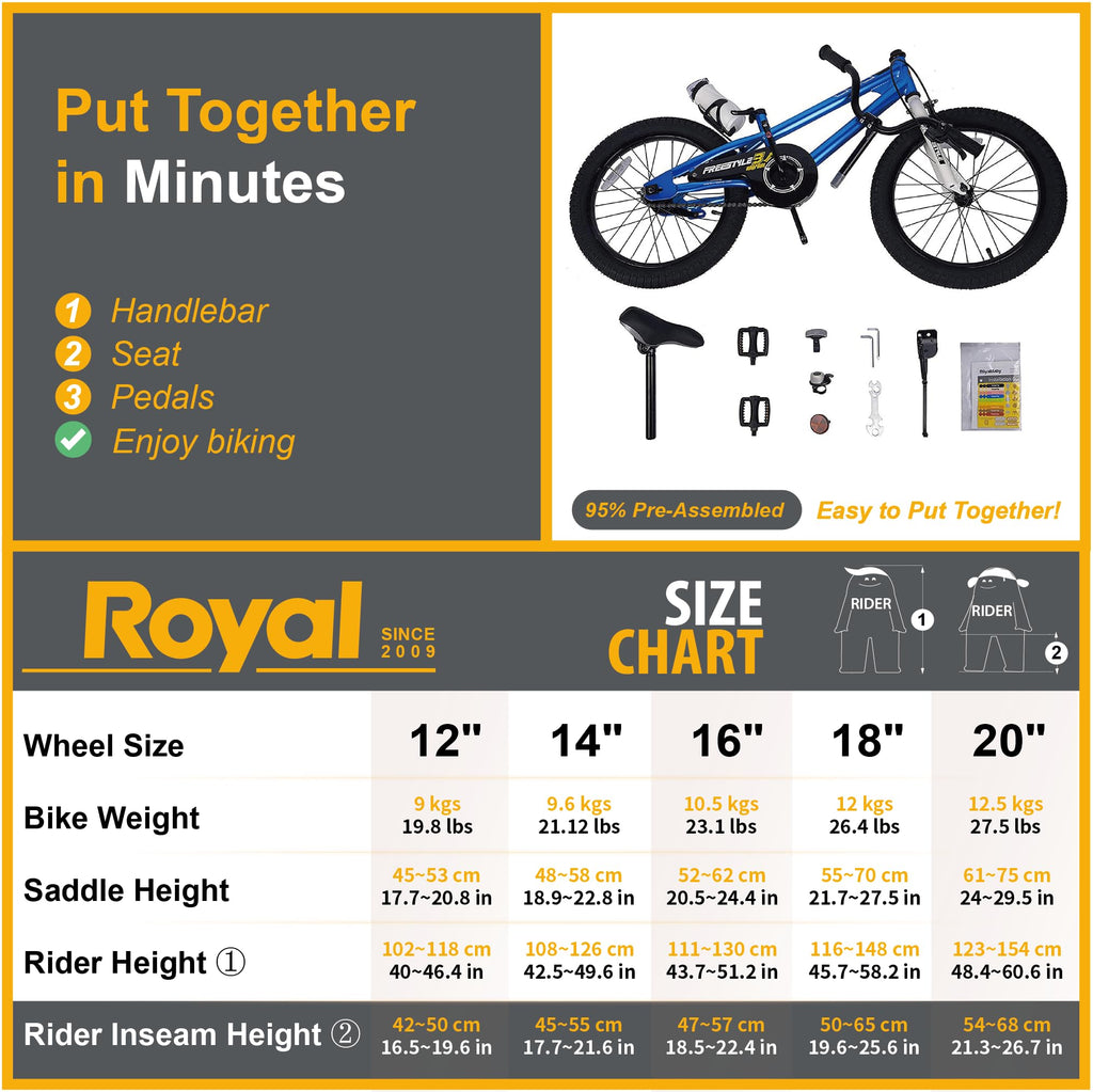 Royalbaby Freestyle Kids Bike Boys Girls 18 Inch Bmx Childrens Bicycle With Kickstand For Ages 5-8 Years, Blue
