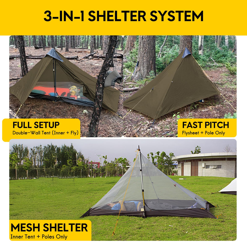 Lanshan Ultralight Tent 3-Season Waterproof Backpacking Tent For 1-Person Camping, Trekking, Climbing, Hiking, 1 Person, Khaki