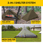 Lanshan Ultralight Tent 3-Season Waterproof Backpacking Tent For 1-Person Camping, Trekking, Climbing, Hiking, 1 Person, Khaki