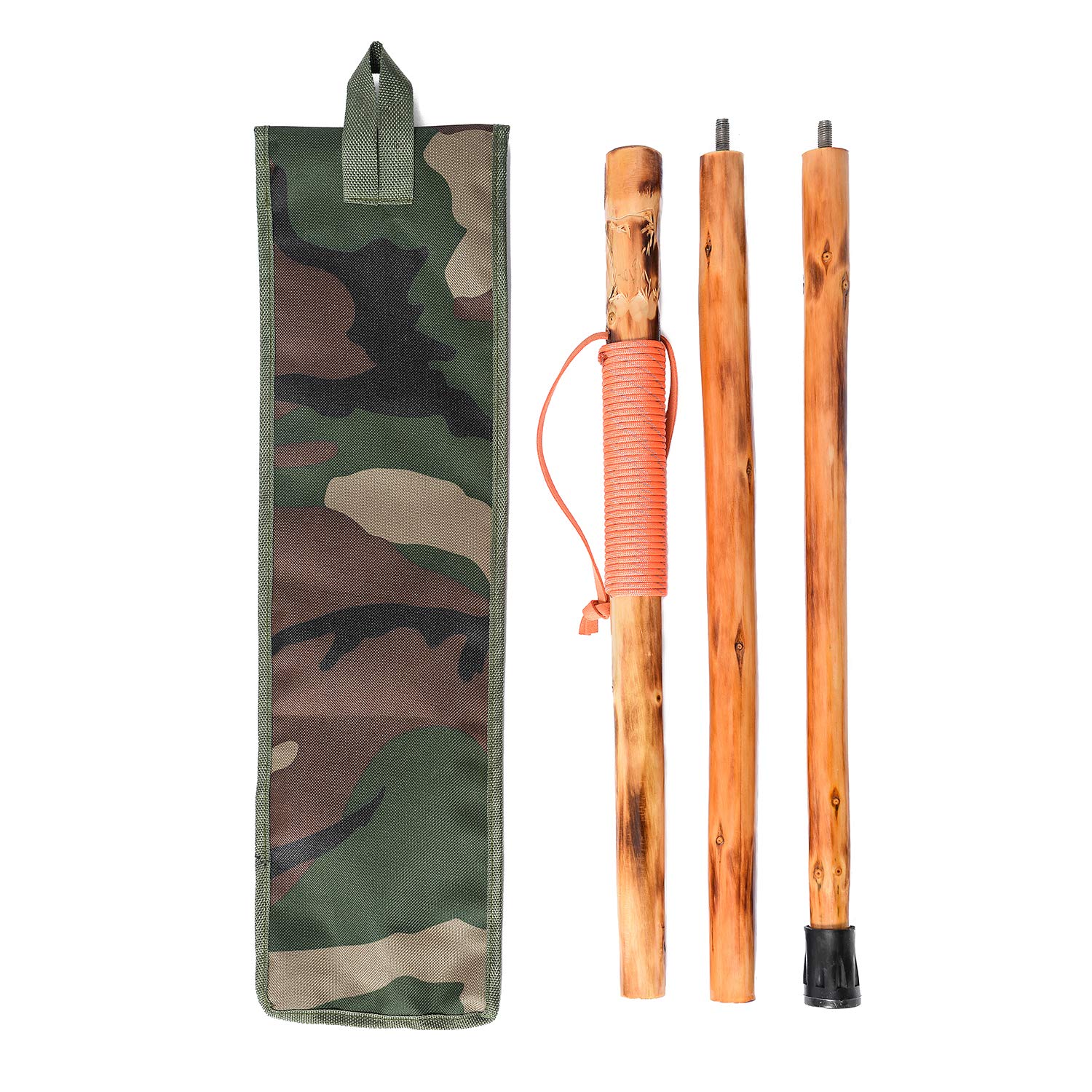 Forest Pilot 3 Pieces Detachable Fir Wood Walking Stick Wolf Carving With A Compass(Nature Color, 55 Inches, 1 Piece)