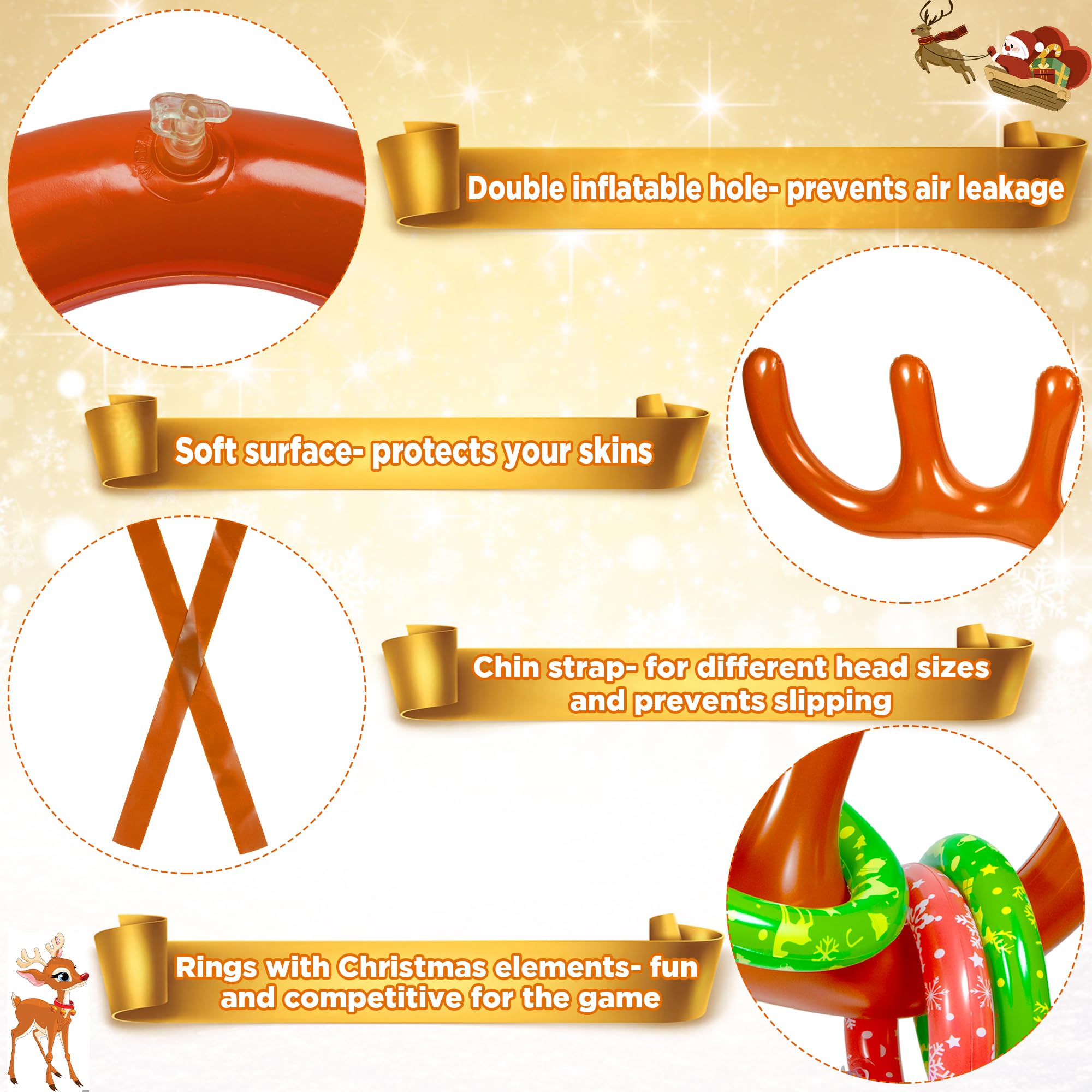 Hapdoop 2-4 Players Inflatable Reindeer Antler Ring Toss Game For Christmas Party - Game Rules Included (2 Antlers 10 Rings)