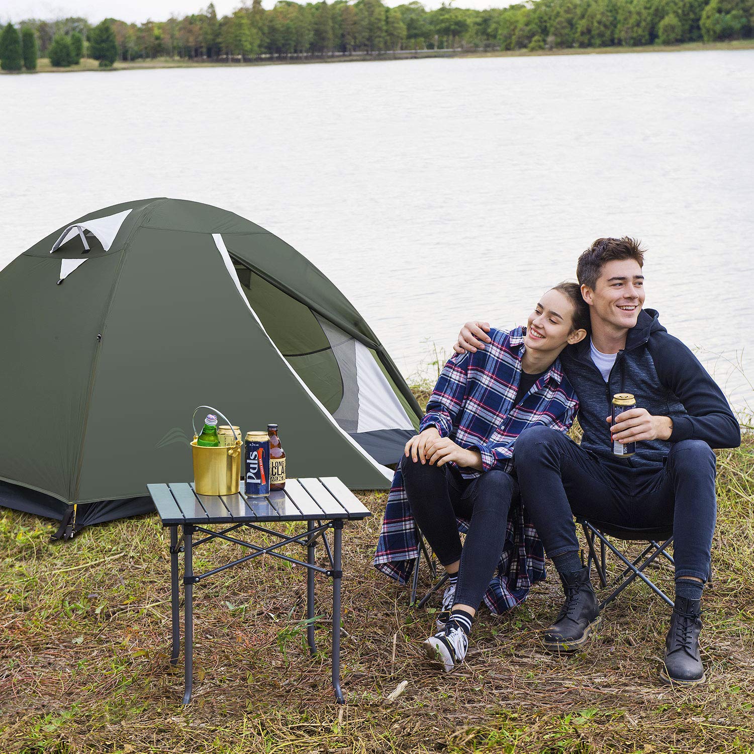 Bisinna 2 Person Camping Tent Lightweight Backpacking Tent Waterproof Windproof Two Doors Easy Setup Free Standing Double Layer