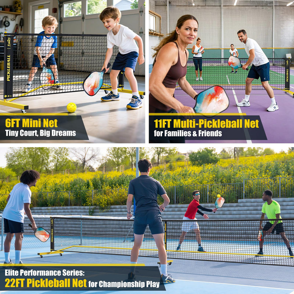 Pickleball Set With Net, Portable 3-In-1 Pickle Ball Net With Wheels, 6Ft/11Ft/22Ft Pickleball Net With Carry Bag, Designed For