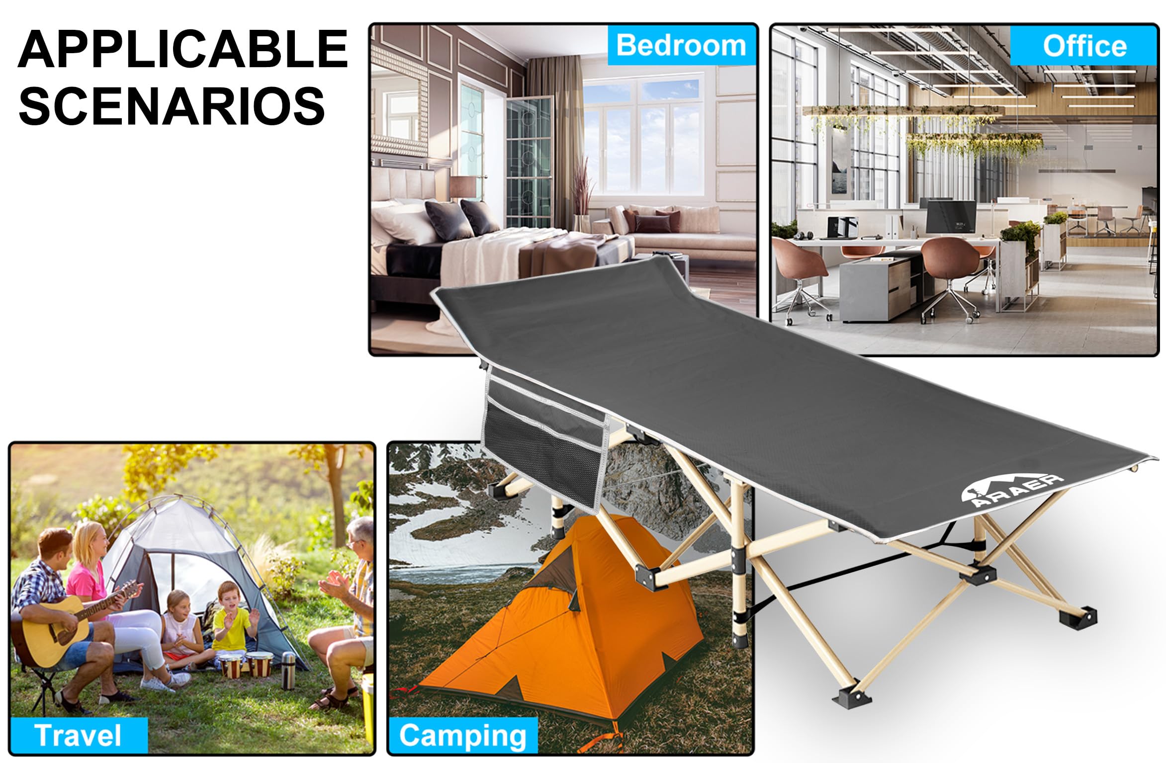 Camping Cot, 450Lbs(Max Load), Portable Folding Outdoor Bed With Carry Bag For Adults Kids, Heavy Duty Cot For Traveling Gear Su
