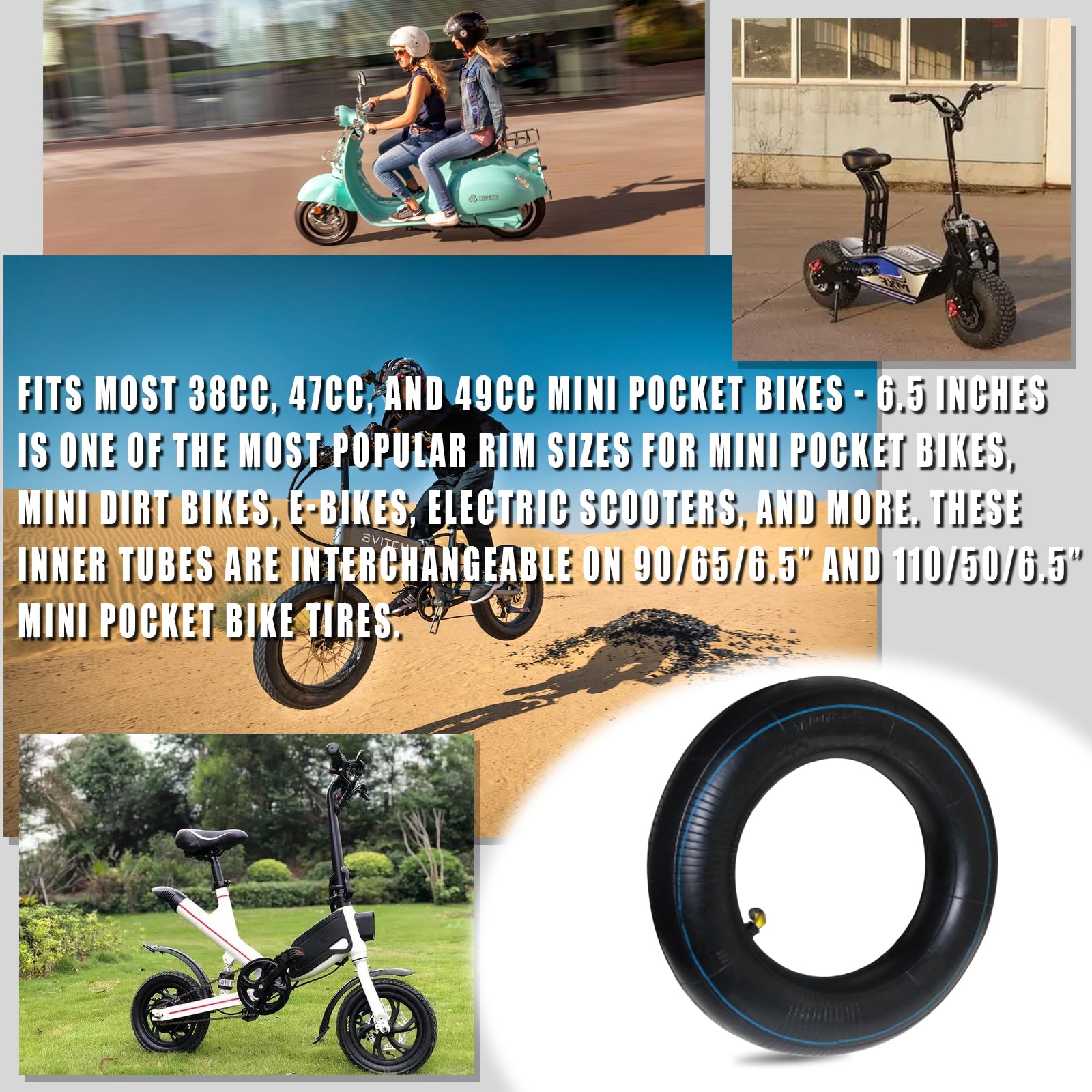 Dehe 90/65-6.5 110/50-6.5 Tire Inner Tube With Angled Valve Stem For 38Cc 47Cc 49Cc Mta1 Mta2 Cag Mx3 Gp-Rsr Mini Pocket Bike Di
