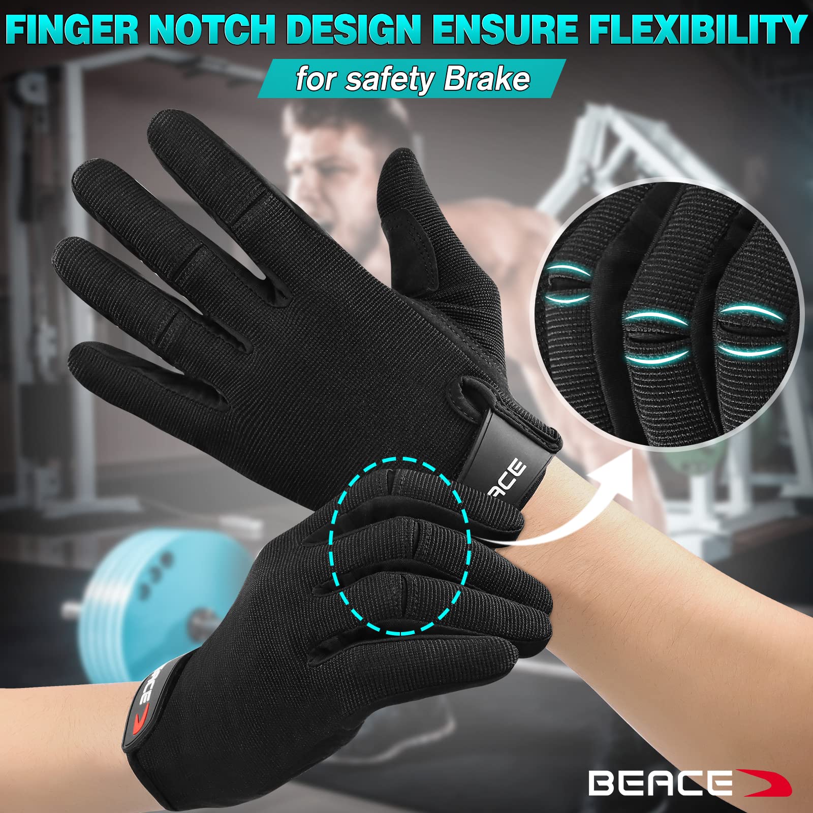 Beace Full Finger Weight Lifting Gym Gloves With Anti-Slip Leather Palm For Workout Exercise Training Fitness And Bodybuilding F