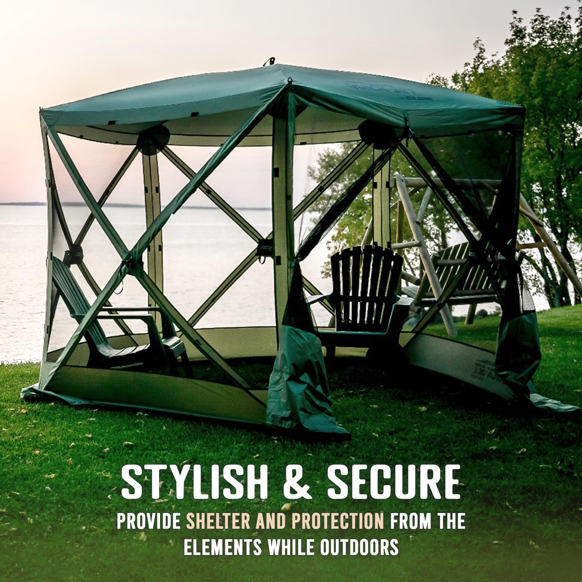 Clam Quick-Set Venture 9 X 9 Foot Portable Pop-Up Outdoor Camping Gazebo Screen Tent 5 Sided Canopy Shelter With Ground Stakes A