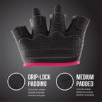 Contraband Pink Label 5537 Womens Micro Weight Lifting Gloves W/ Grip-Lock Silicone Padding (Pair) - Minimalist Half Gloves - Ap