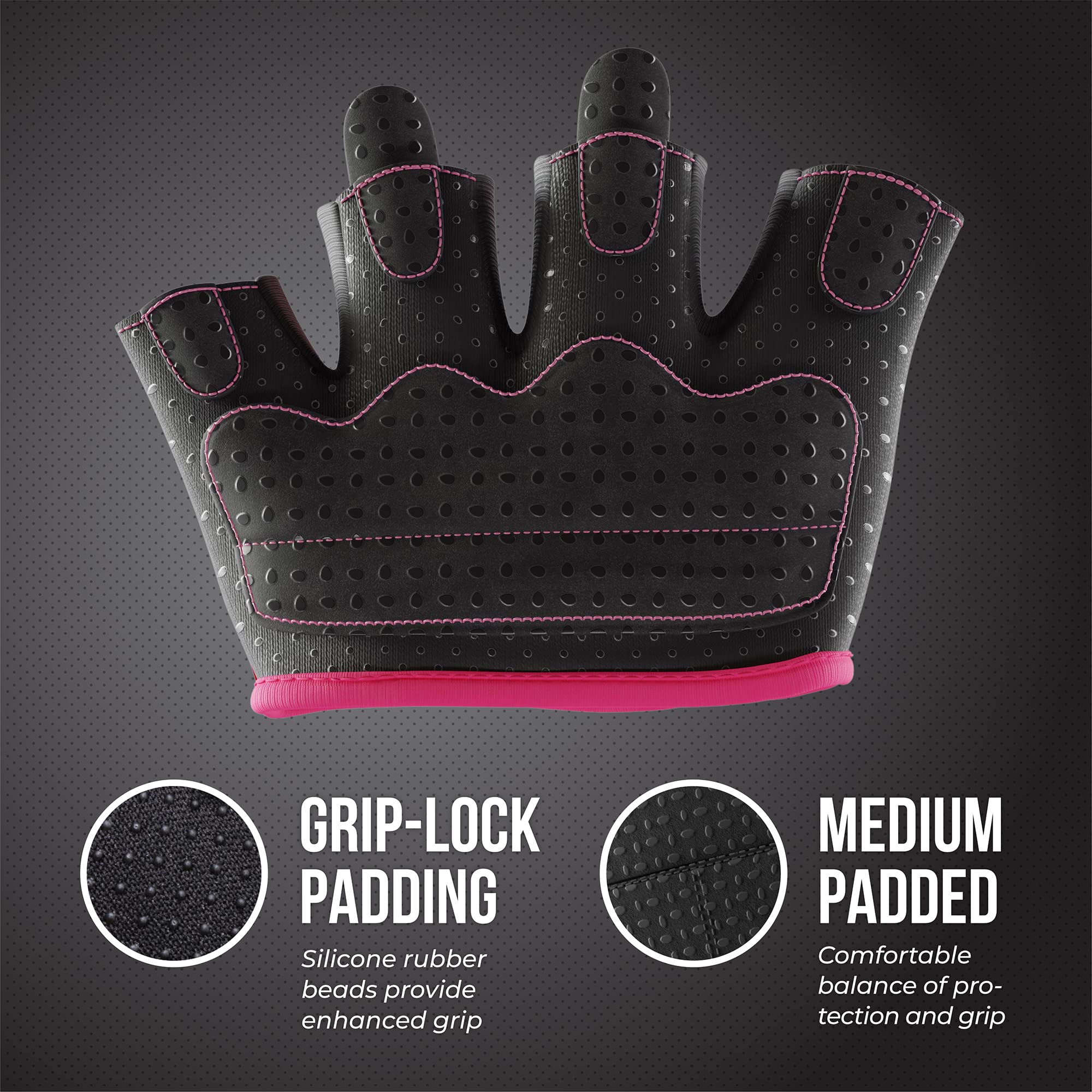 Contraband Pink Label 5537 Womens Micro Weight Lifting Gloves W/ Grip-Lock Silicone Padding (Pair) - Minimalist Half Gloves - Ap