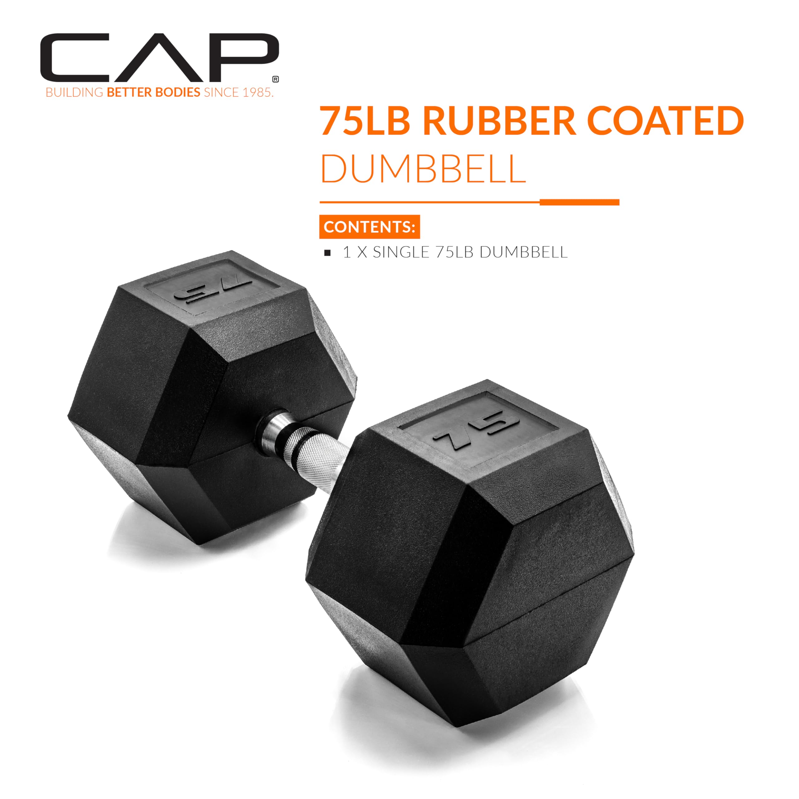 Cap Barbell Cap 75 Lb Coated Hex Dumbbell Weight, New Edition, Black, (Sdris-75)