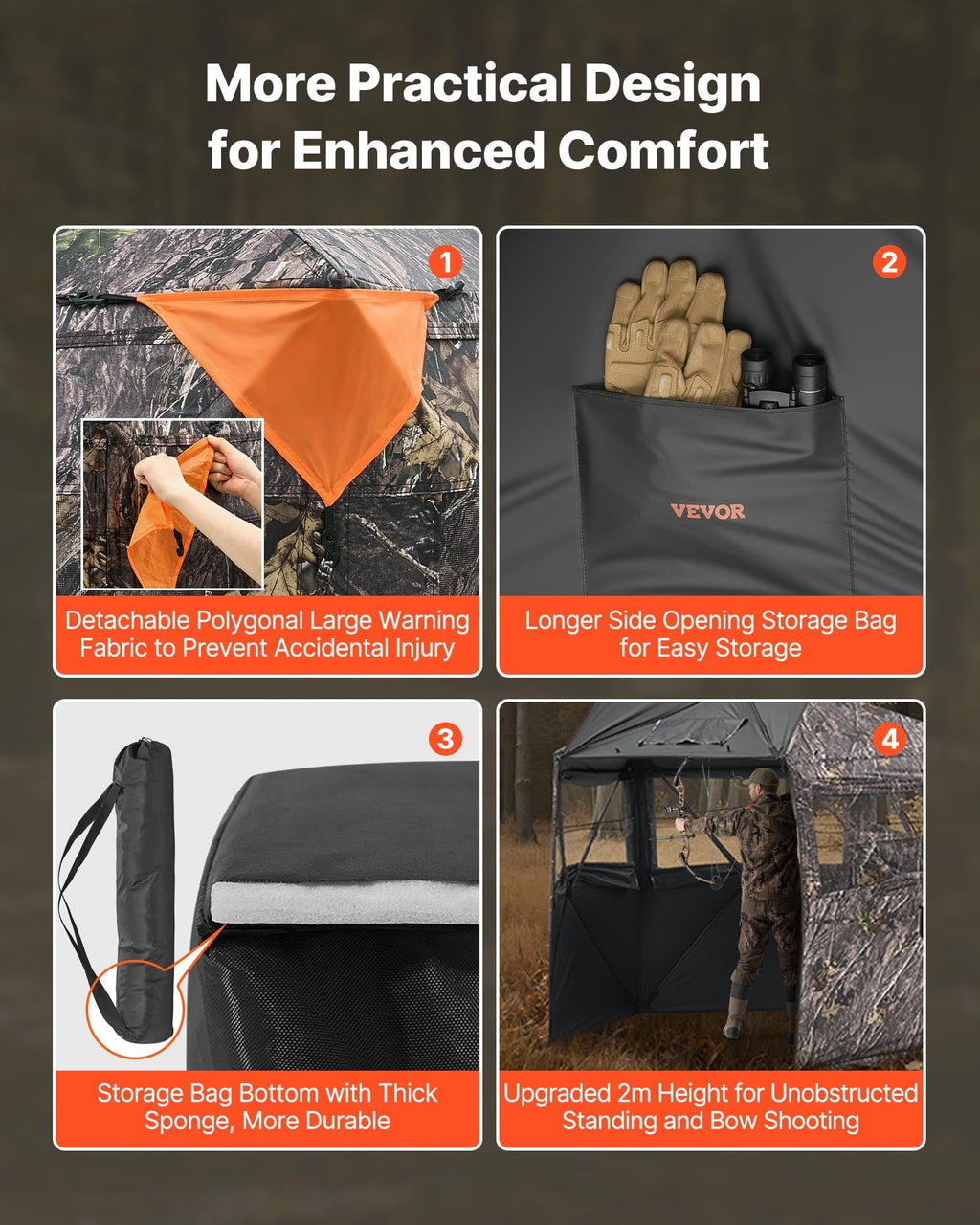 Vevor Hunting Blind, 6-7 Person Ground Blinds With Carrying Bag, Portable Camouflage Tent, Reinforced Durable Concealed Shelter