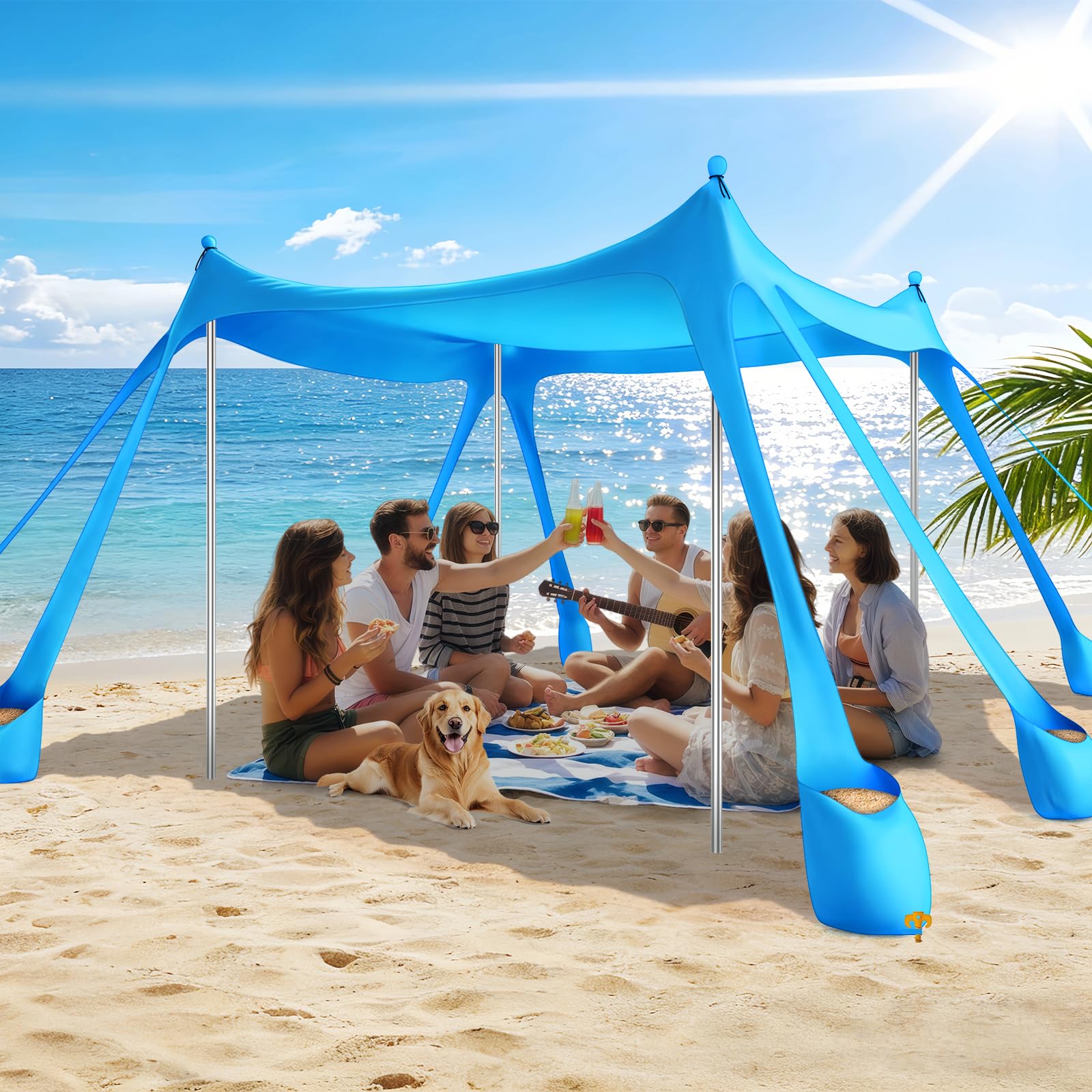 Beach Tent Sun Shelter UPF 50+,10x10 FT Beach Canopy Tent Sun Shade,Pop Up Beach Canopy with 8 Sandbags, Outdoor Beach Shade for