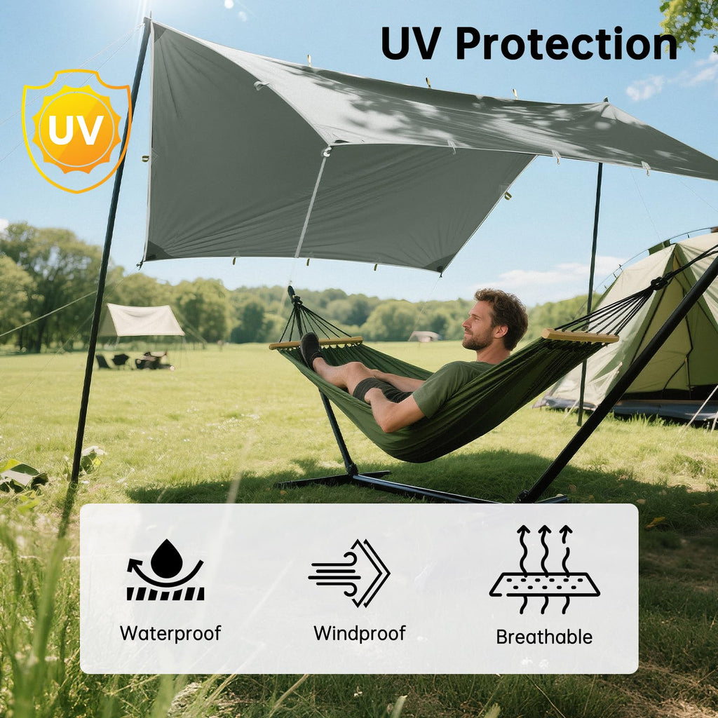 Free Soldier Camping Tarp Waterproof Portable Multifunctional Outdoor Traveling Awning Backpacking Shelter Rain Tarp (Bean Green