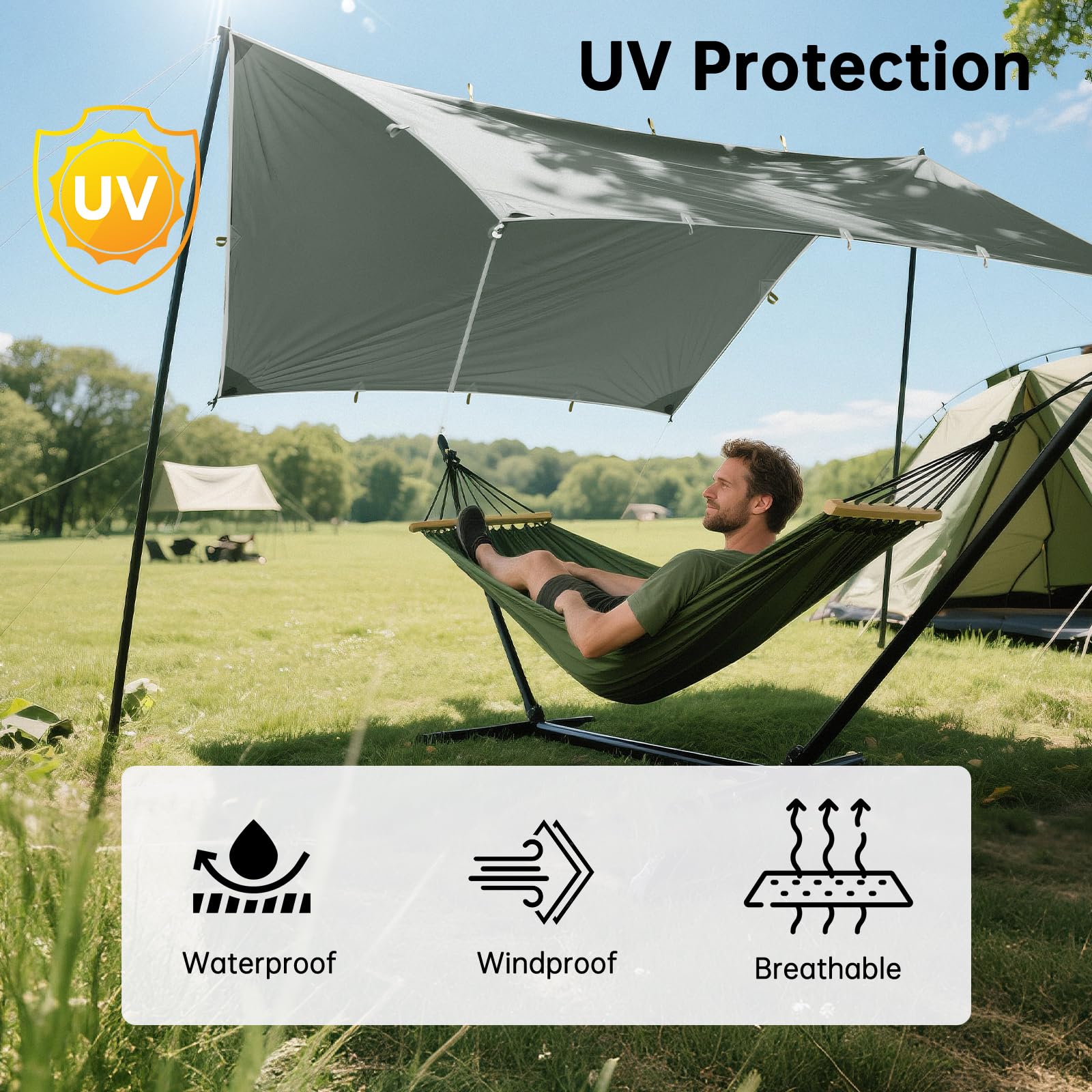 Free Soldier Camping Tarp Waterproof Portable Multifunctional Outdoor Traveling Awning Backpacking Shelter Rain Tarp (Bean Green