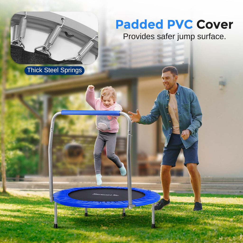 SereneLife 36 Mini Foldable Toddler Trampoline with Handle Bar, Rebounder Trampoline for Kids, Indoor/Garden Fitness & Play, Exe