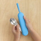Omie OmieBox Travel Utensil Set | Fork and Spoon with Case for Easy Travel | Stainless Steel Fork and Spoon (Blue)