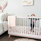 Crane Baby Soft Cotton Crib Mattress Sheet, Fitted Crib Sheet For Boys And Girls, Pink Floral, 28Aw X 52Ah X 9Ad