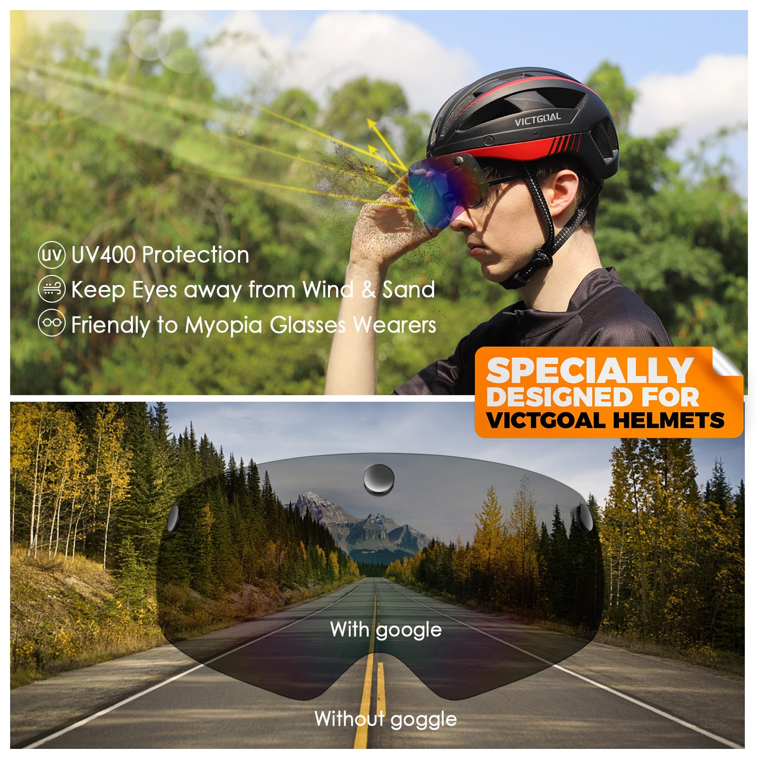 Victgoal Detachable Magnetic Bike Helmet Goggles Visor For Vg110 Bicycle Helmet (Colorful)