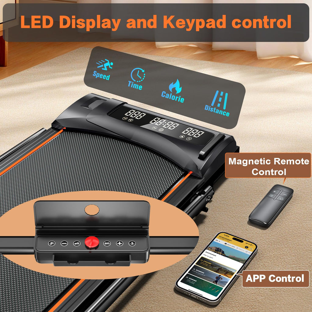 Incline Treadmill For Home, Walking Pad With Handle Bar, Under Desk Compact Treadmill With 350 Lbs Capacity, Led Display & App,