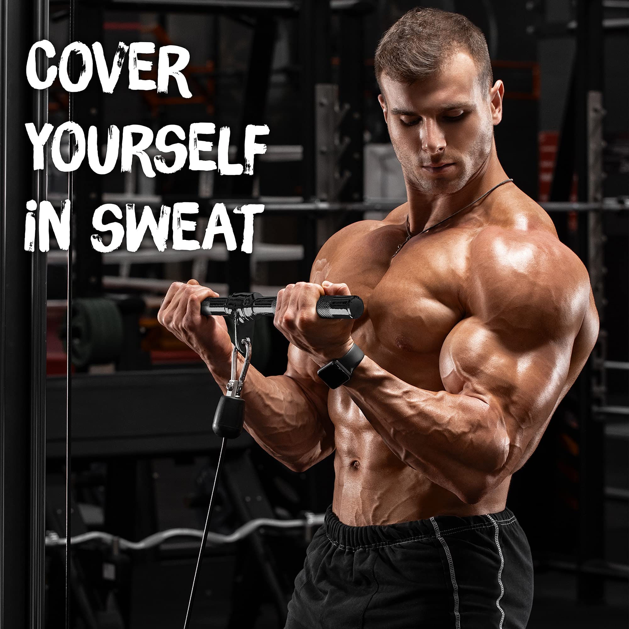 Yes4All Lat Cable Attachment, Tricep Press Down Bar With Diamond Knurl Handle, Support Up To 880 Lbs (Black - Rotating Straight