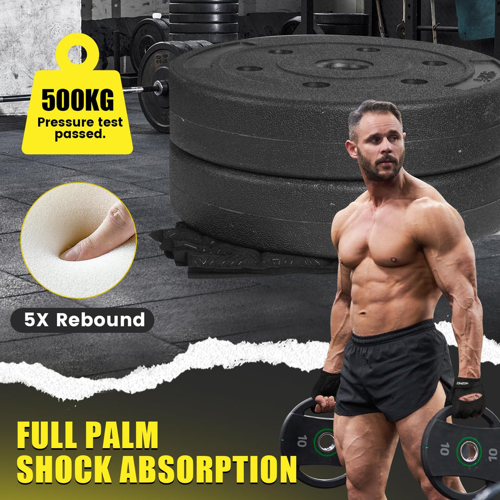 HOZMOZ Ventilated Weight Lifting Gloves, Thick Padded Workout Gym Gloves with Full Palm Protection & Grip & Shock Absorption for