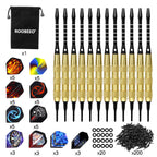 Roobeeo Soft Tip Darts 12 Pcs 18G Plastic Tip Darts Set With Brass Steel Barrels&Aluminum Shafts,200 Extra Dart Tips 42 Dart Fli