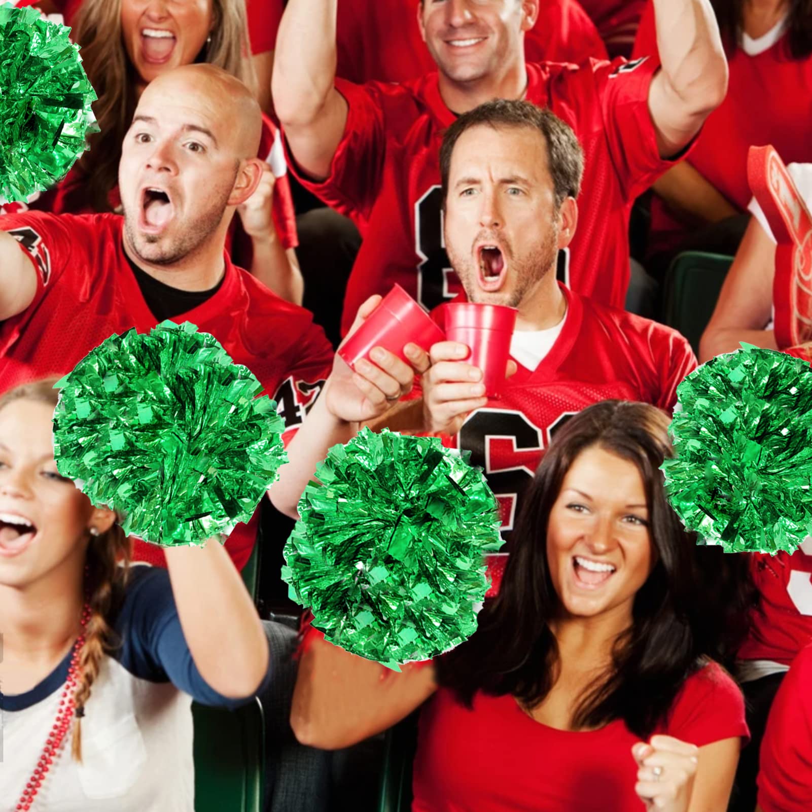 4Pcs Metallic Cheerleading Pom Poms, Creatiee 2 Pair Cheerleader Cheering Squad Pompoms For School Sports Dance Games Team Spiri