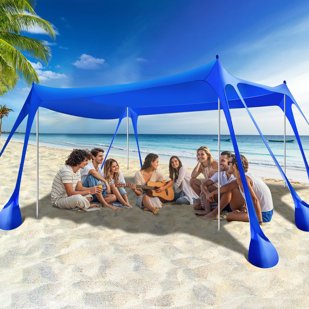 Rhino Valley Beach Tent, 10 X 13 Ft Beach Shade Upf50+ Protection, Beach Canopy With 8 Sandbags 4 Stability Poles,Outdoor Beach
