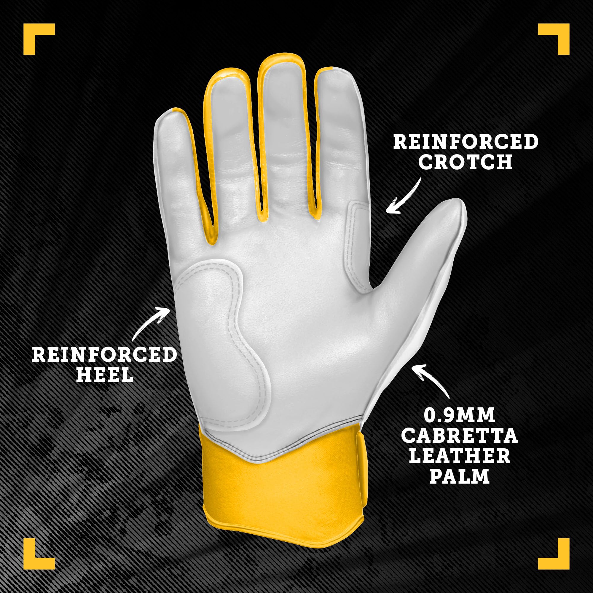 BRUCE BOLT Chrome Series Short Cuff Yellow Batting Glove - Yellow Youth XLarge