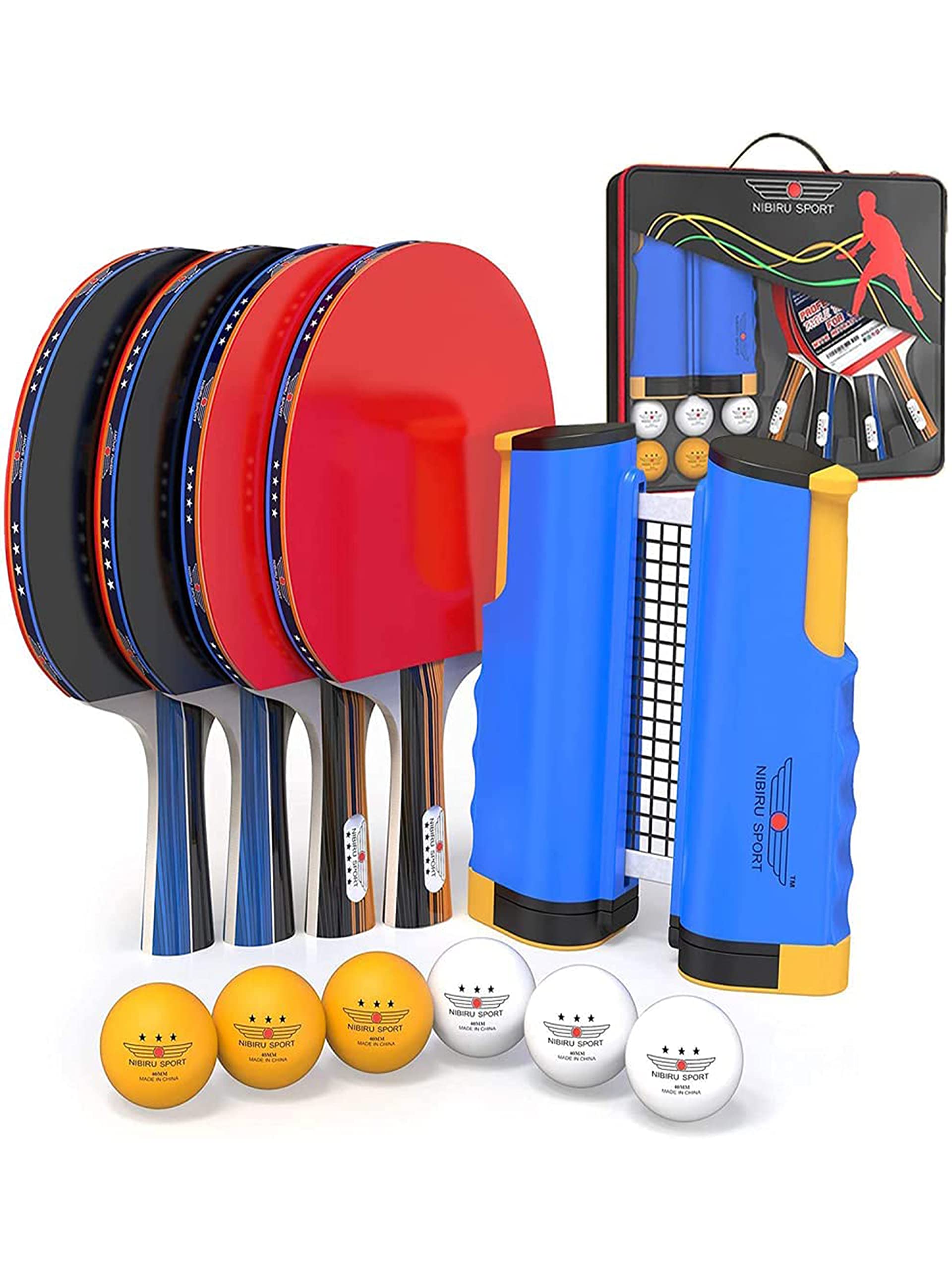 Nibiru Sport Ping Pong Paddles Set - Professional Table Tennis Rackets And Balls, Retractable Net With Posts And Storage Case - 