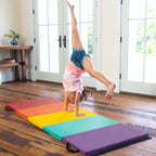 Hearthsong 5-Panel Colorful Rainbow Folding Kids Gymnastics Tumbling Mat For Active Play, With Carrying Handles, 77 Inches Long