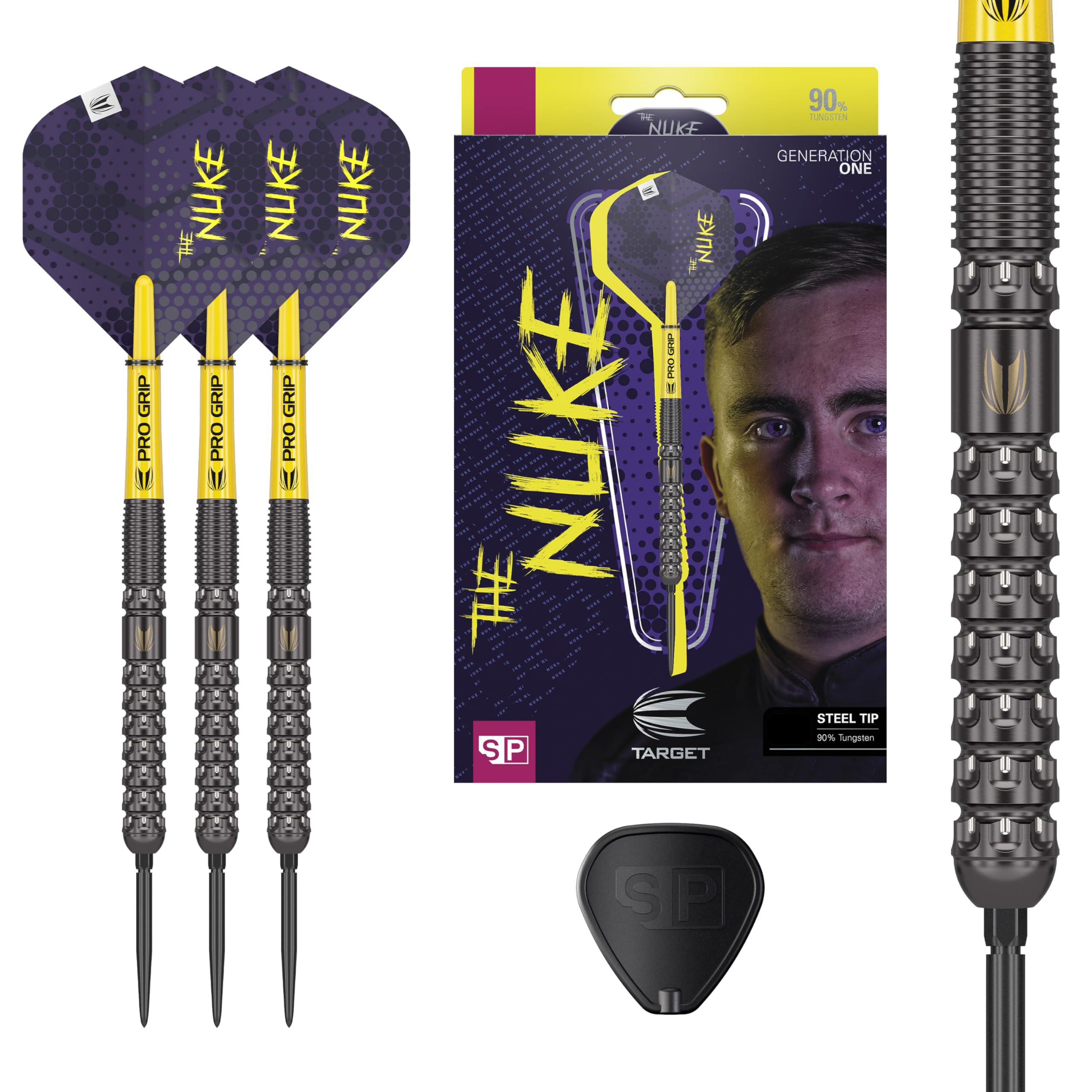 Target Darts Luke Littler G1 Steel Tip Swiss Point Darts, 90% Tungsten Dart, 22G | Generation 1 Steel Tip Dart, Player Edition S