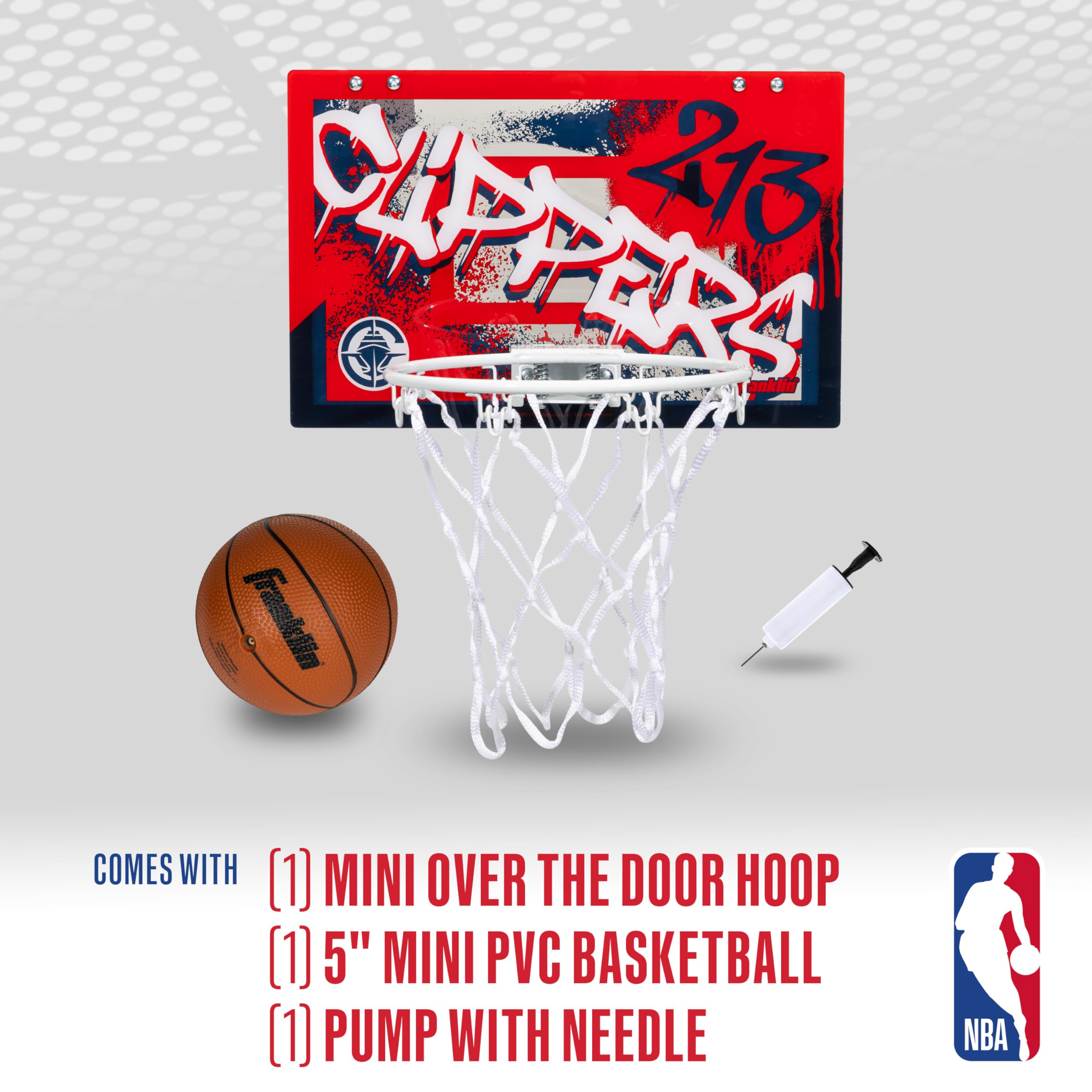 Franklin Sports Nba La Clippers Over The Door Basketball Hoop - Kids Indoor Hoop With Mini Basketball - Nba Fan Shop Toy For Bed