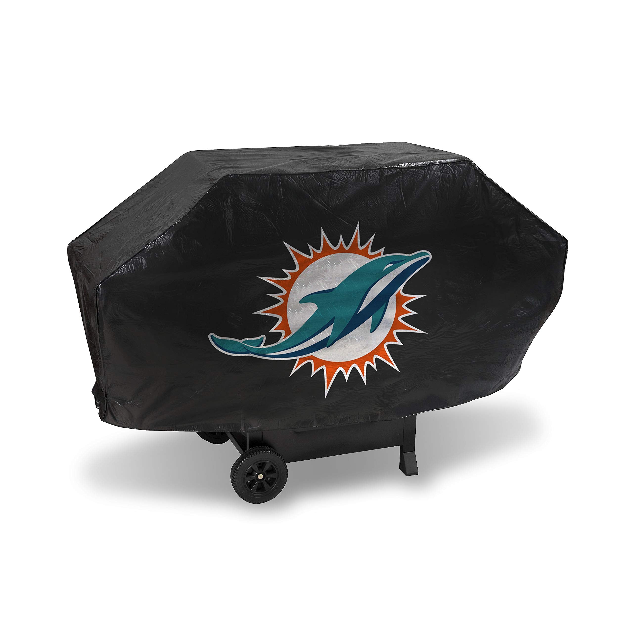 Rico Industries NFL Miami Dolphins Black Deluxe Grill Cover Deluxe Vinyl Grill Cover - 68 Wide/Heavy Duty/hook and loop Staps