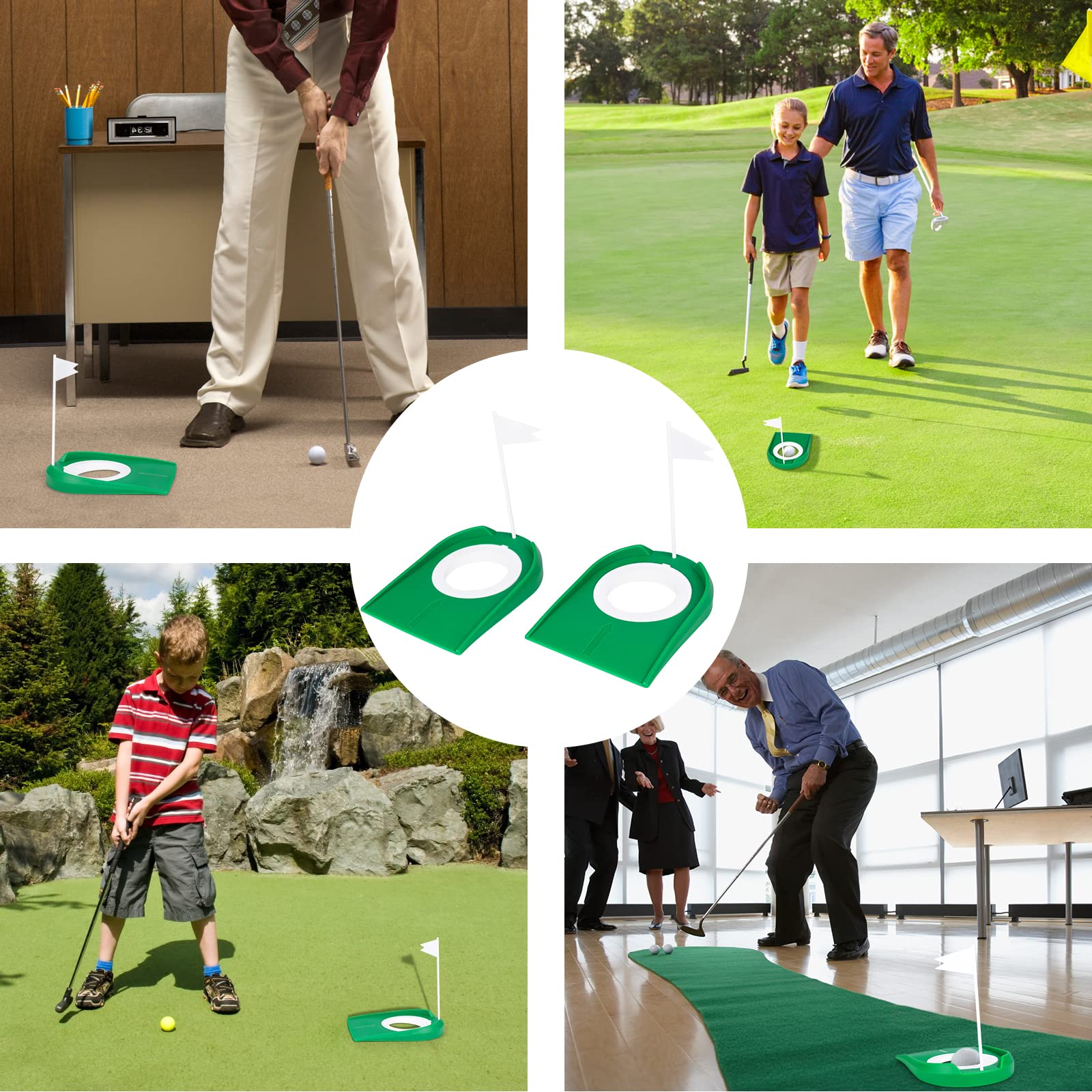 Hooqict 2 Pack Golf Putting Cup With Flag Indoor Practice Training Aids Plastic Golf Putting Hole Putter Regulation Cup For Kids
