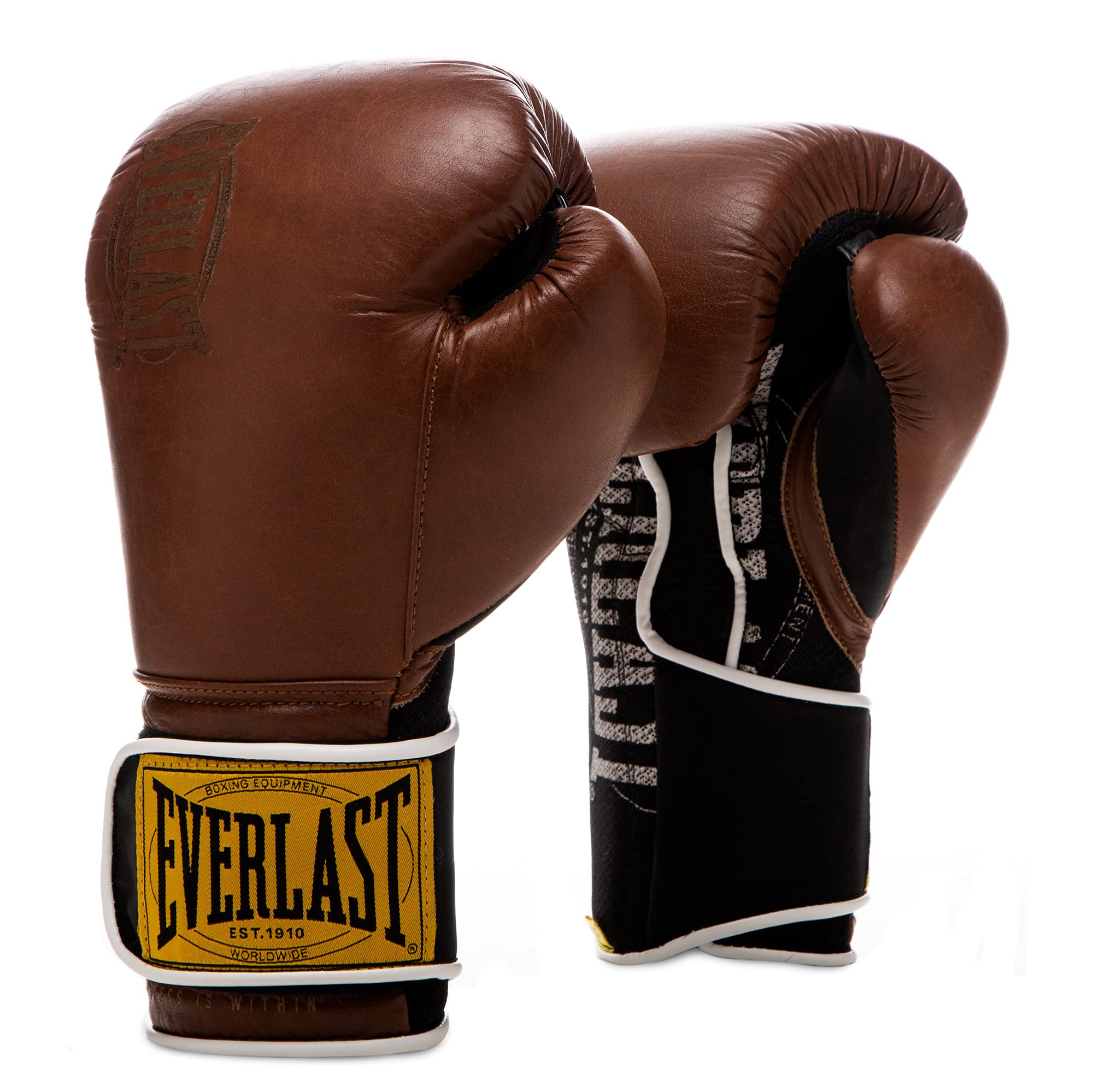 Everlast 1910 Leather Boxing Gloves | Vintage Training Gloves For Men And Women | Hook And Loop With Triple-Layer Foam | Heavy B