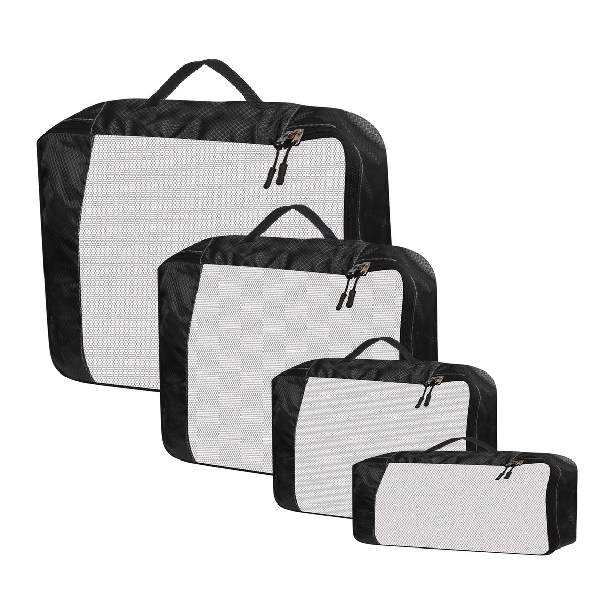 Gomajo Polyester Packing Cubes Travel Pouch Bag Suitcase Luggage Organiser Set Of 4 (Large, Medium, Small And Slim) (Black)