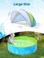 Hikiddy Foldable Kiddie Pool With Canopy: 47In Baby Pool And Beach Tent For Toddlers Infants 6-12 Months And Kids 2-4 Years Old