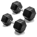 CAP Barbell 65 LB Rubber Coated Hex Dumbbell Hand Weight - Pair | Chrome Handle