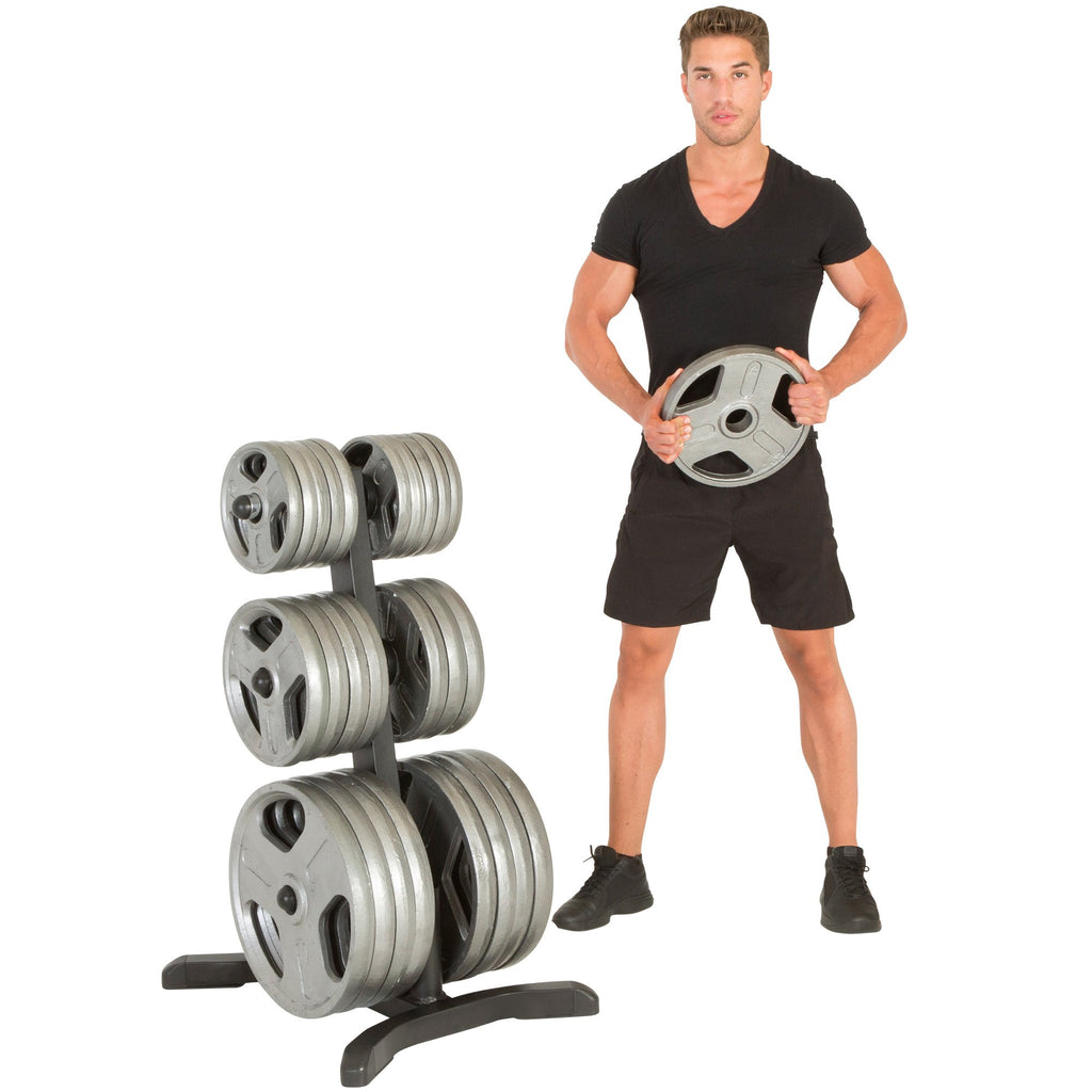 Fitness Reality X-Class Olympic Weight Tree - Heavy-Duty Bumper Plate Rack For Home Gym - Chrome Storage Posts - Includes 2 Barb