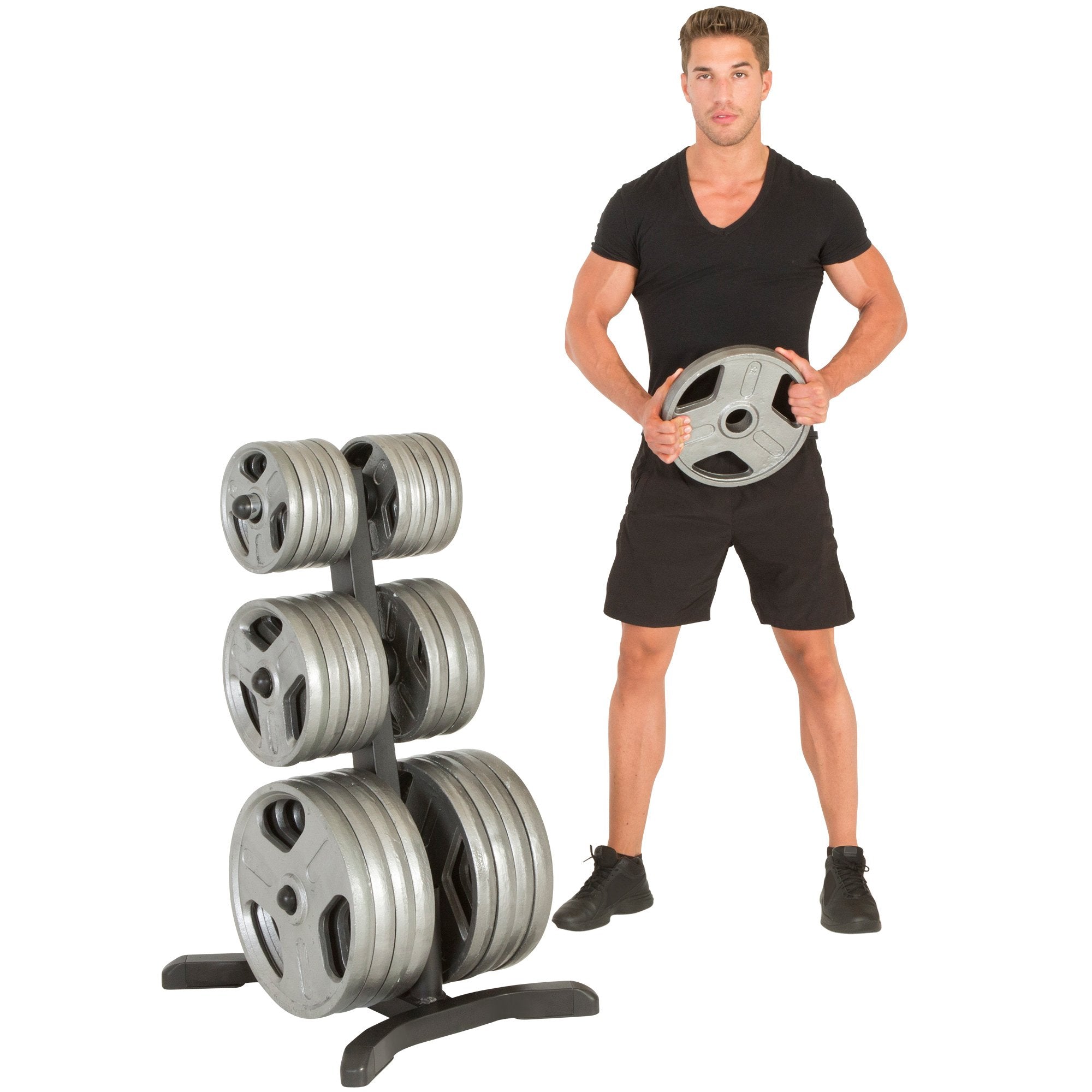 Fitness Reality X-Class Olympic Weight Tree - Heavy-Duty Bumper Plate Rack For Home Gym - Chrome Storage Posts - Includes 2 Barb