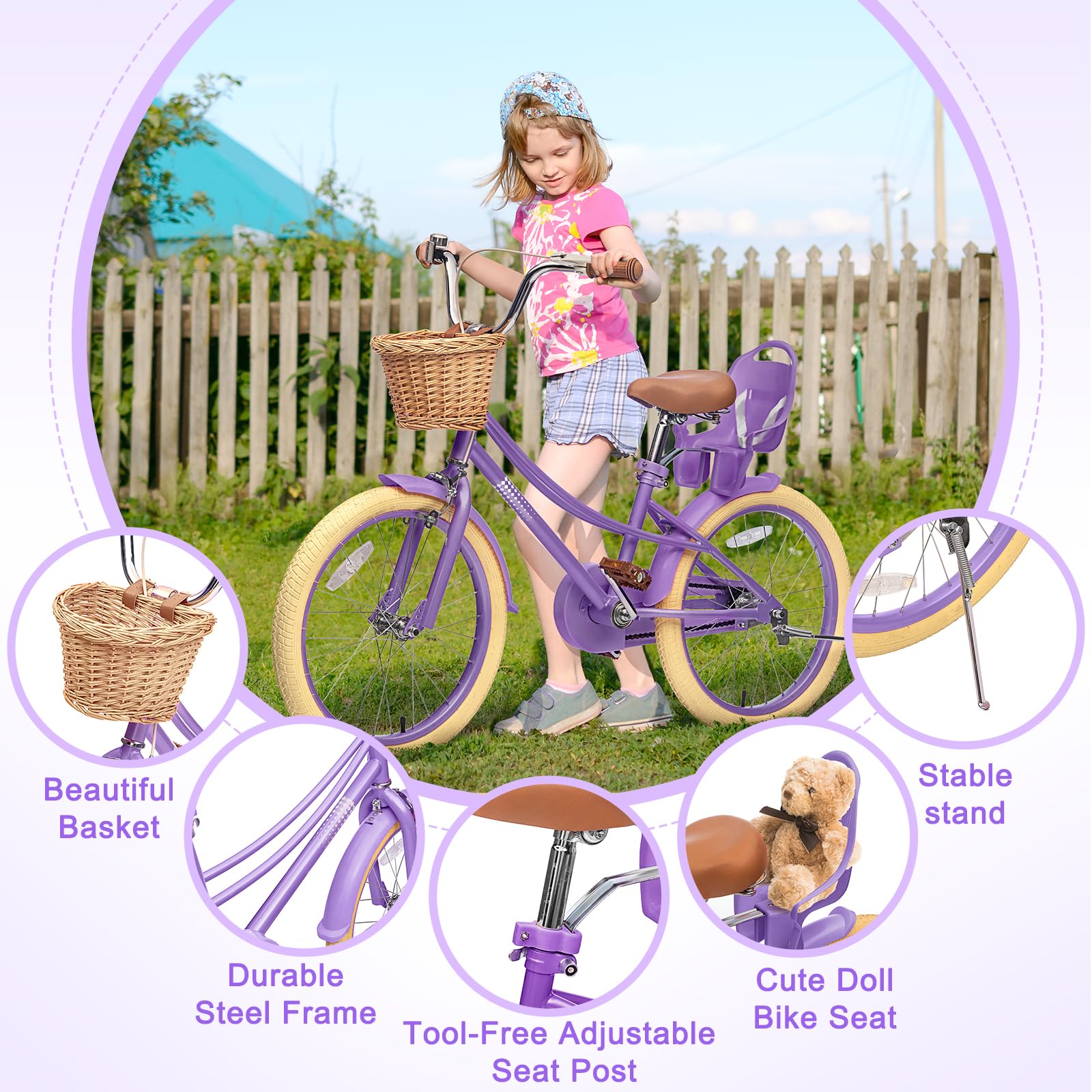 Glaf Toddler Girls Bike For 2-12 Years Old 12 14 16 20 Inch Girls Bike With Training Wheels And Baby Doll Seat Kids Bike Bicycle