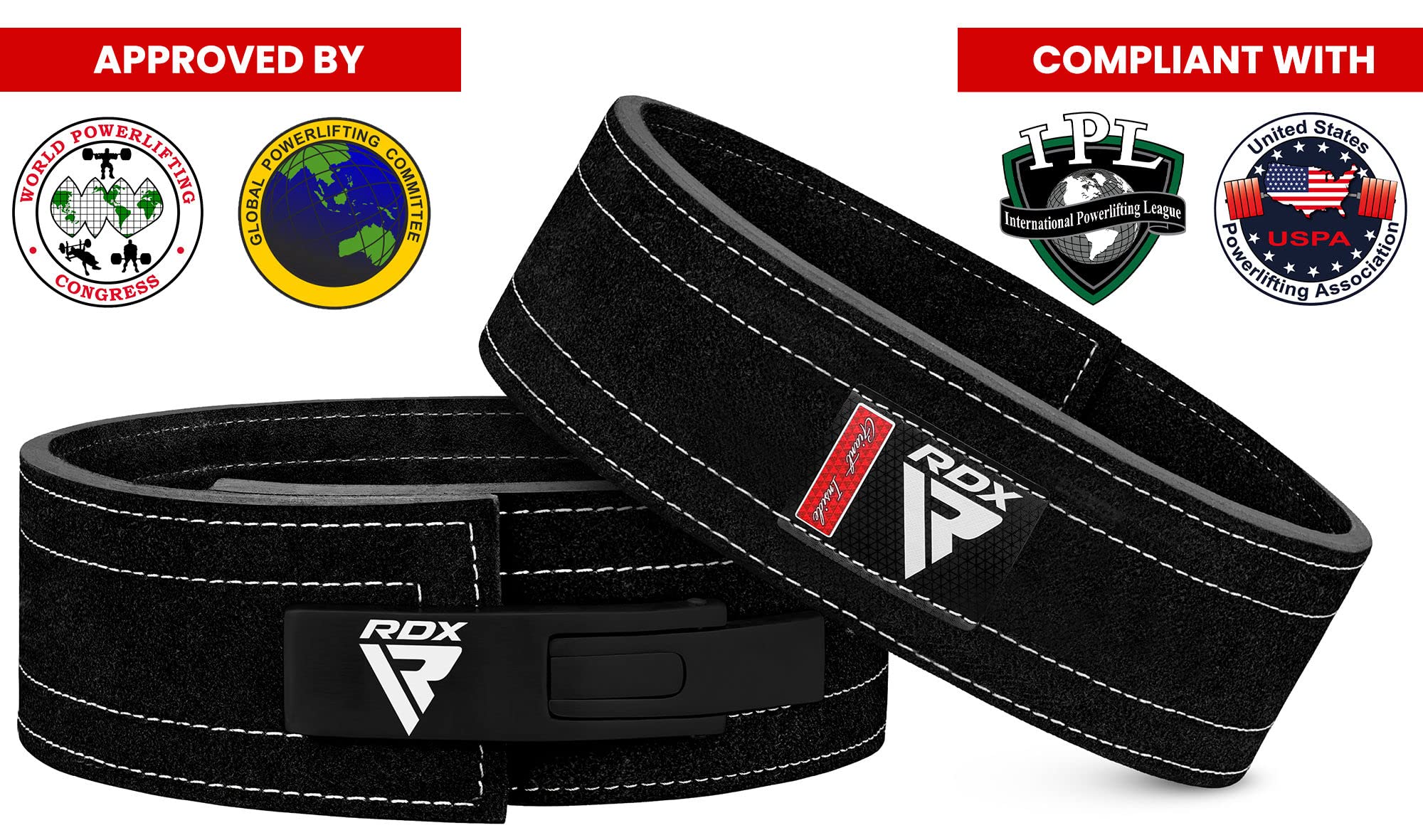 Rdx Weight Lifting Belt Powerlifting, Approved By Ipl And Uspa, 10Mm Thick 4 Leather Lumbar Back Support, Lever Buckle Equipment