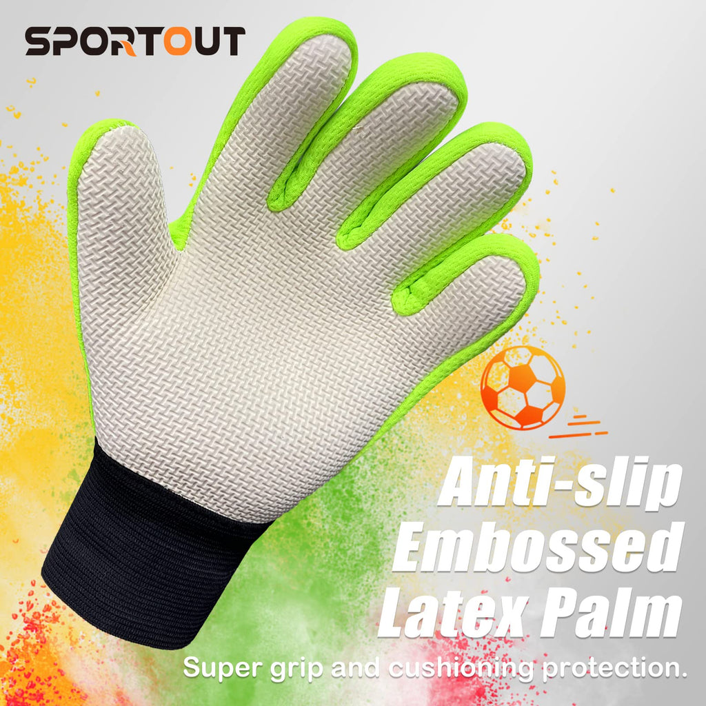 Sportout Kids Goalkeeper Gloves, Soccer Gloves With Double Wrist Protection And Non-Slip Wear Resistant Latex Material To Give P