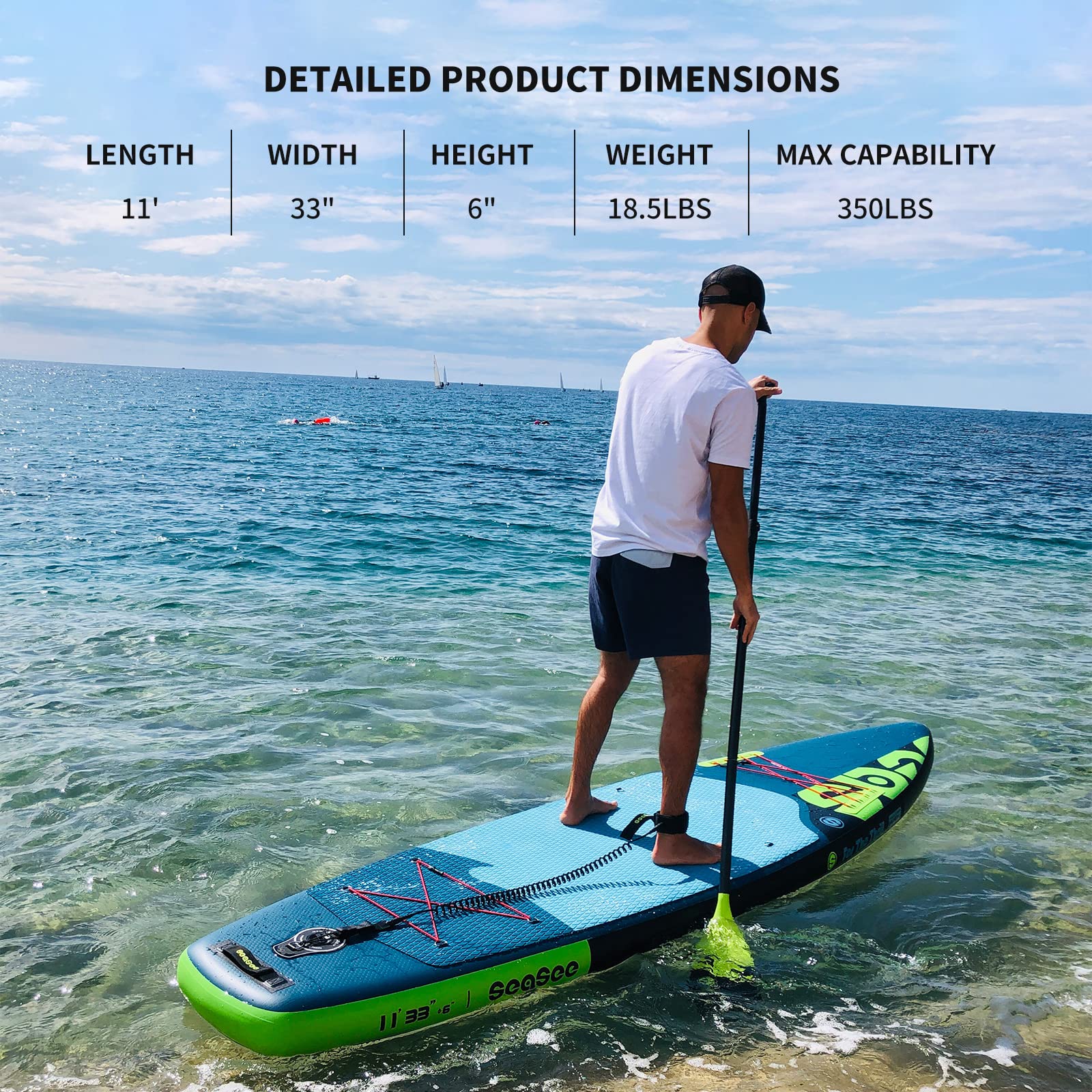 Seaseesup Inflatable Paddle Board Stand Up Paddleboards, 11 Paddle Boards For Adults With Sup Accessories, Double Action Pump, I