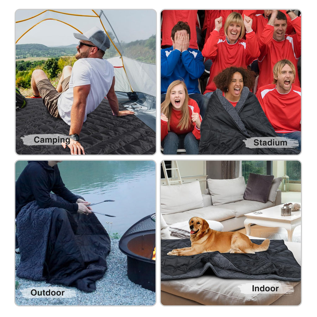 Redcamp Large Camping Blanket With Sherpa Lining, Cold Weather Warm Outdoor Blanket Windproof For Camping Stadium, Machine Washa