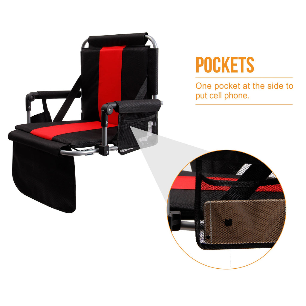 Alpha Camp Stadium Seat Chair For Bleachers With Back& Arm Rest - Black Red