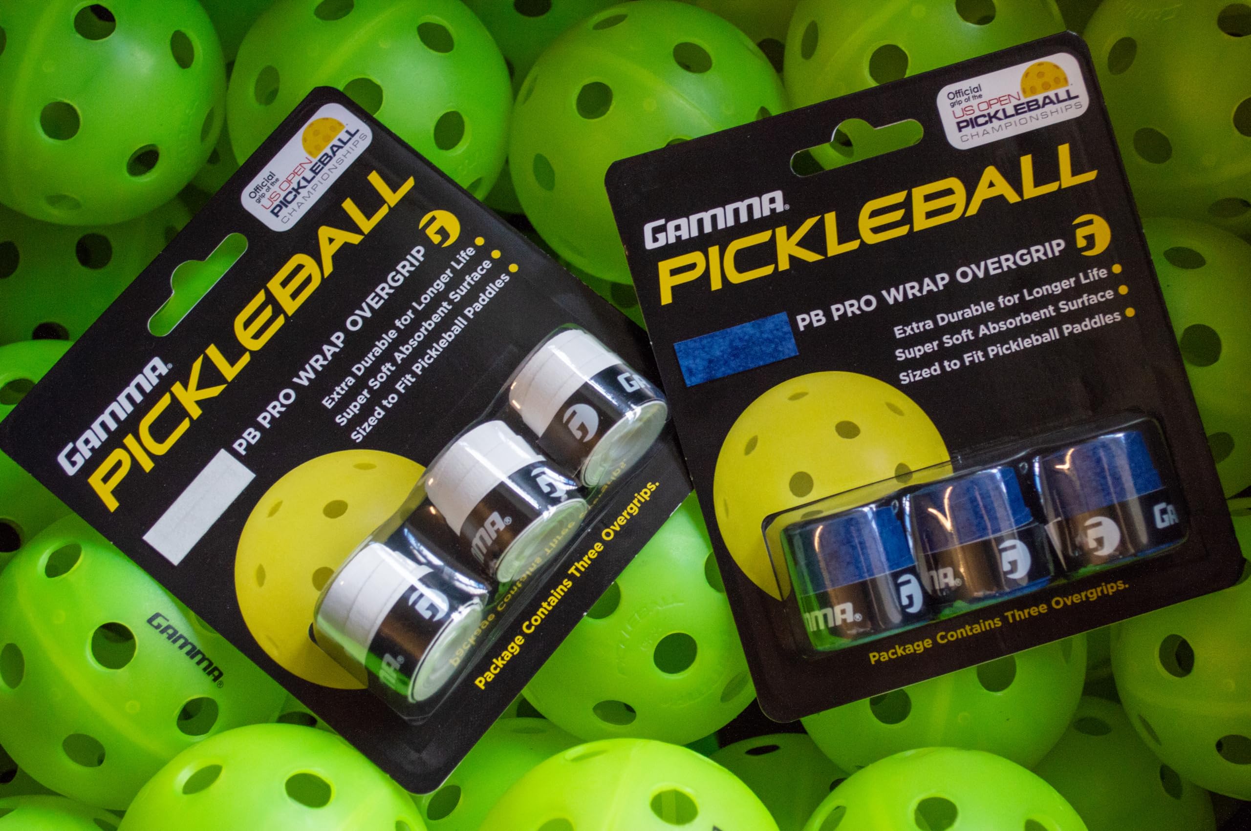 Gamma Pickleball Pro Wrap Overgrip, Extra Tacky, Durable, Moisture Absorbent, White, Blue