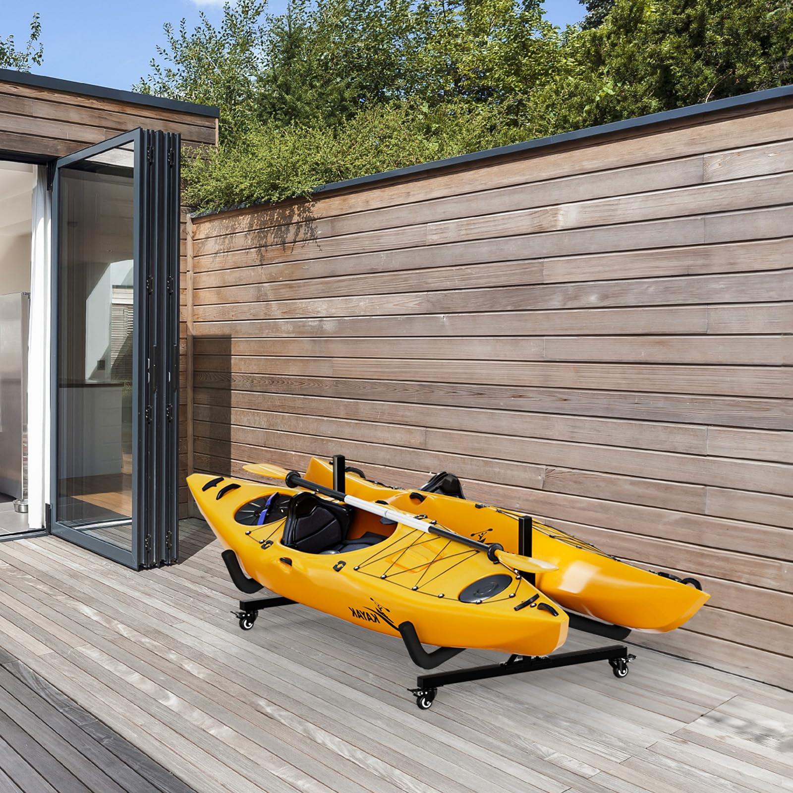 Bonnlo Freestanding Kayak Stand for Canoe, Boat, Paddle Board, SUP, Surfboard - Indoor/Outdoor Storage, Lockable Wheels, Adjusta